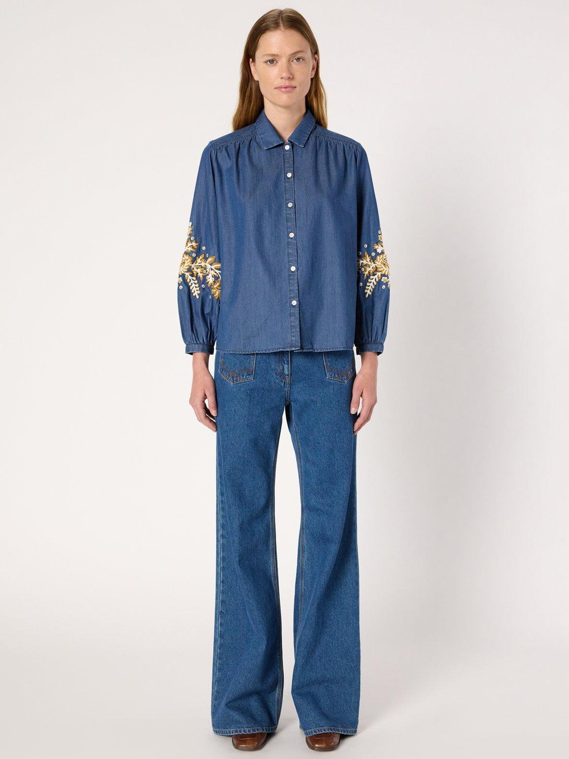 Product image 2 of 6, which shows Gerard Darel Floral Embroidered Shirt, Blue, 10