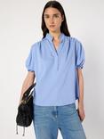Gerard Darel Amira Short Sleeve Open Neck Blouse, Bluesky