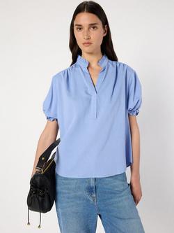 Gerard Darel Amira Short Sleeve Open Neck Blouse, Bluesky, Bluesky