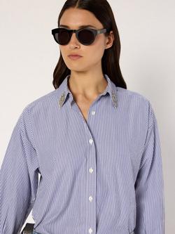 Gerard Darel Ana Embellished Collar Striped Shirt, Blue, Blue