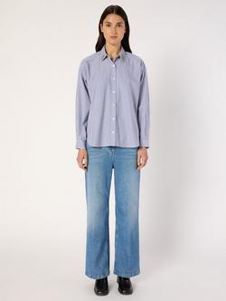 Gerard Darel Ana Embellished Collar Striped Shirt, Blue - view 2, Blue