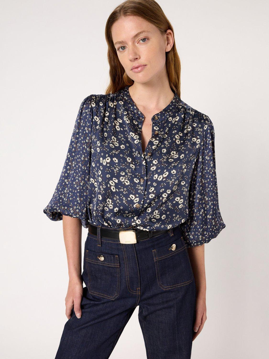Product image 1 of 6, which shows Gerard Darel Anaelle Floral Blouse, Navy, 8