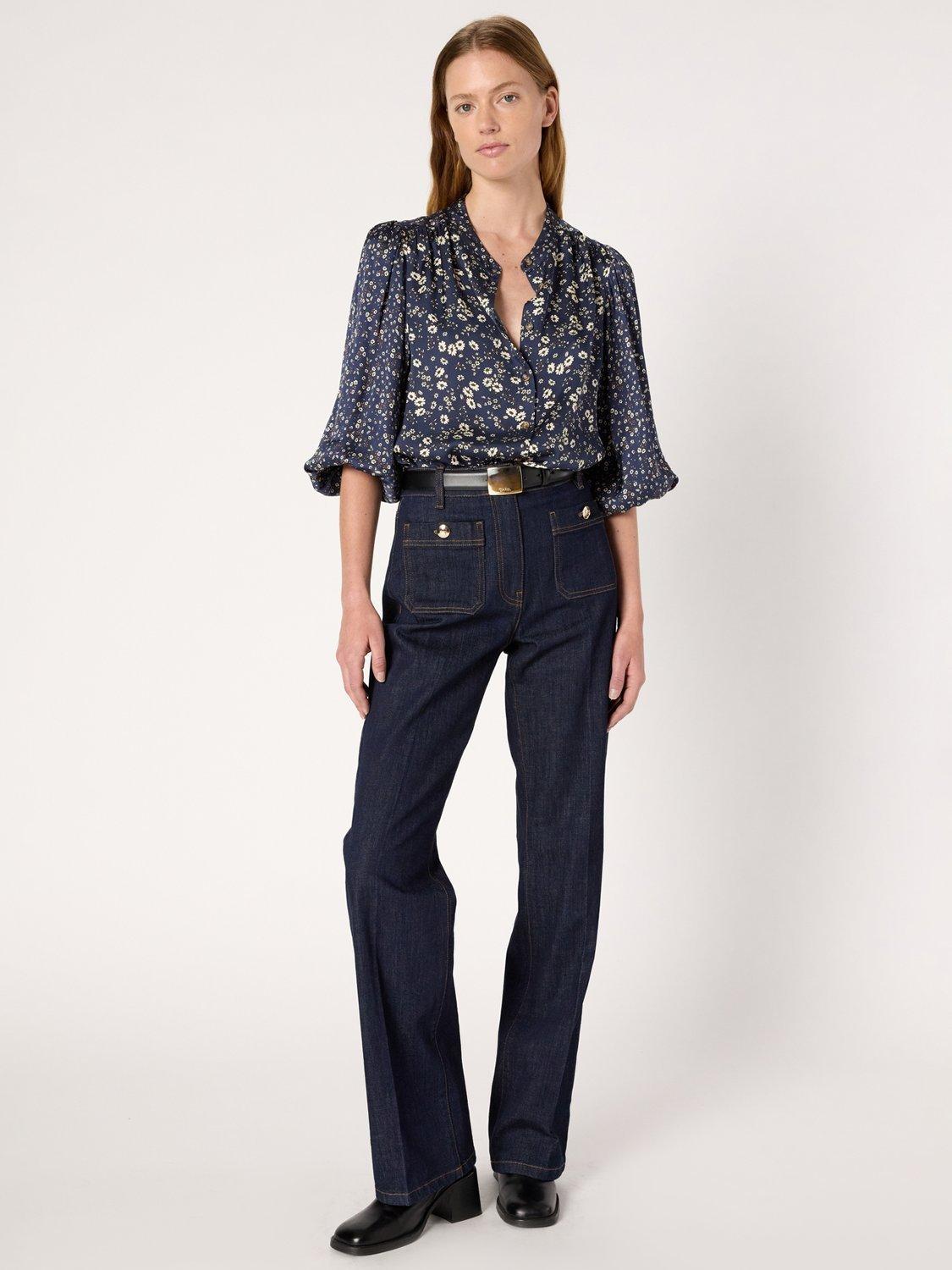 Product image 5 of 6, which shows Gerard Darel Anaelle Floral Blouse, Navy, 8