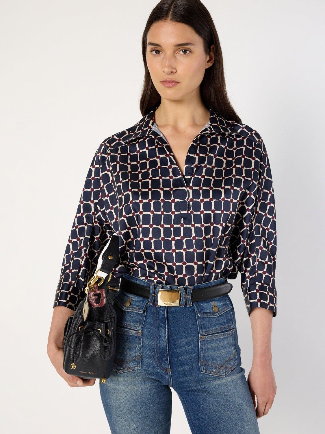 Product image 1 of 6, which shows Gerard Darel Ariane Abstract Check Shirt, Ink, 8