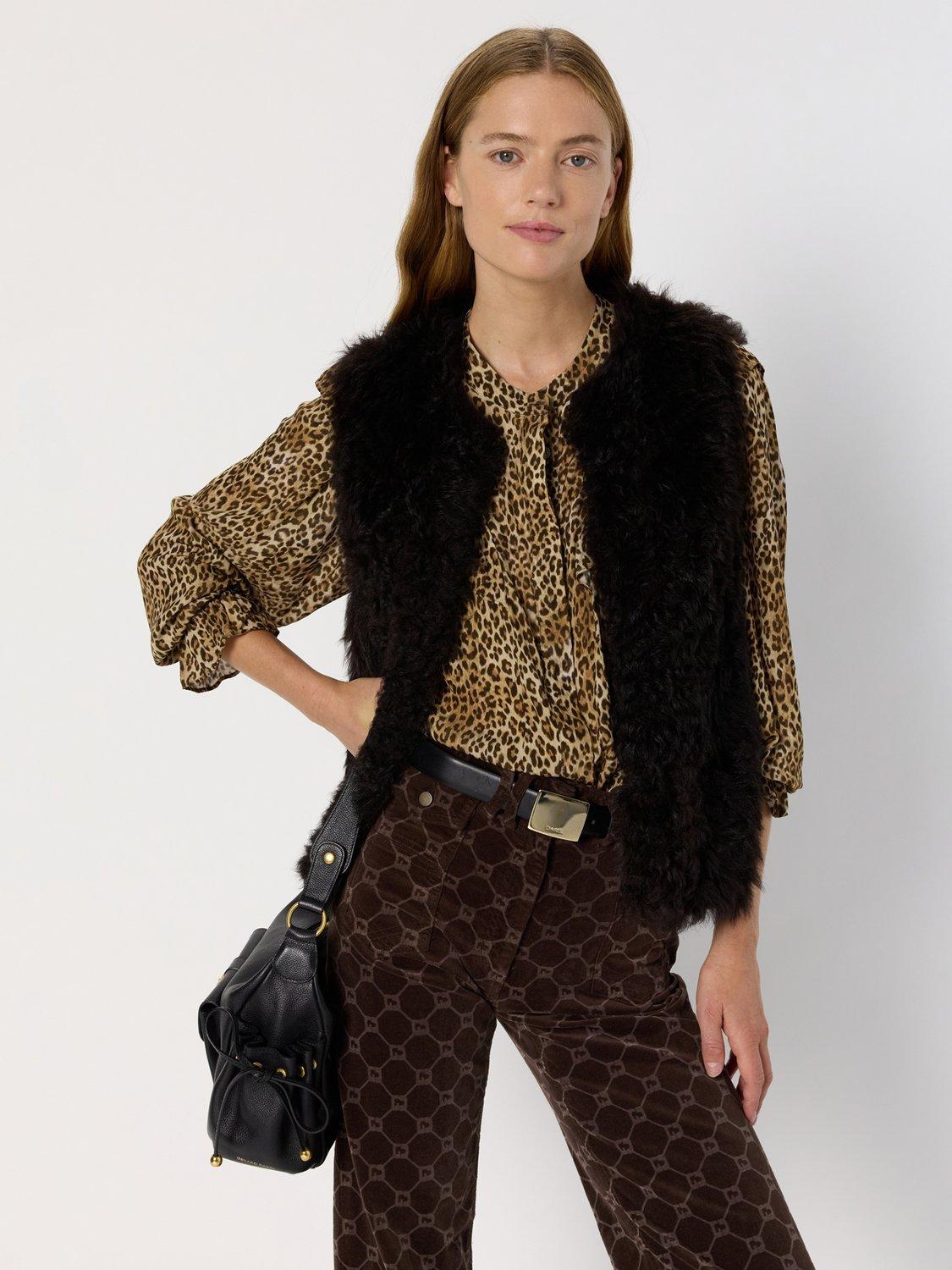 Product image 1 of 1, which shows Gerard Darel Arletty Animal Print Top, Brown, 10
