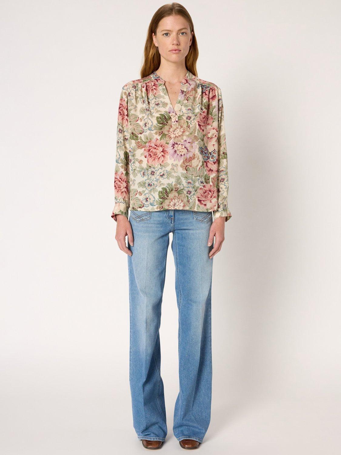 Product image 2 of 6, which shows Gerard Darel Armande Long Sleeve V Neck Blouse, Natural, 10