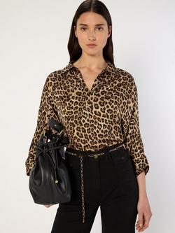 Gerard Darel Aude Leopard Print Long Sleeve V Neck Blouse, Straw