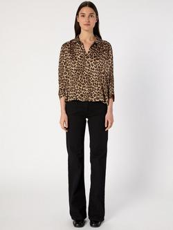 Gerard Darel Aude Leopard Print Long Sleeve V Neck Blouse - view 2, Straw