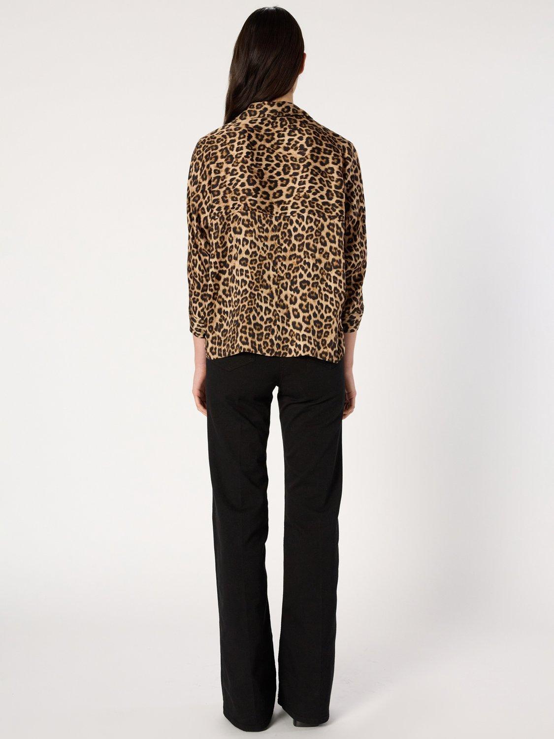 Product image 3 of 6, which shows Gerard Darel Aude Leopard Print Long Sleeve V Neck Blouse, Straw, 10