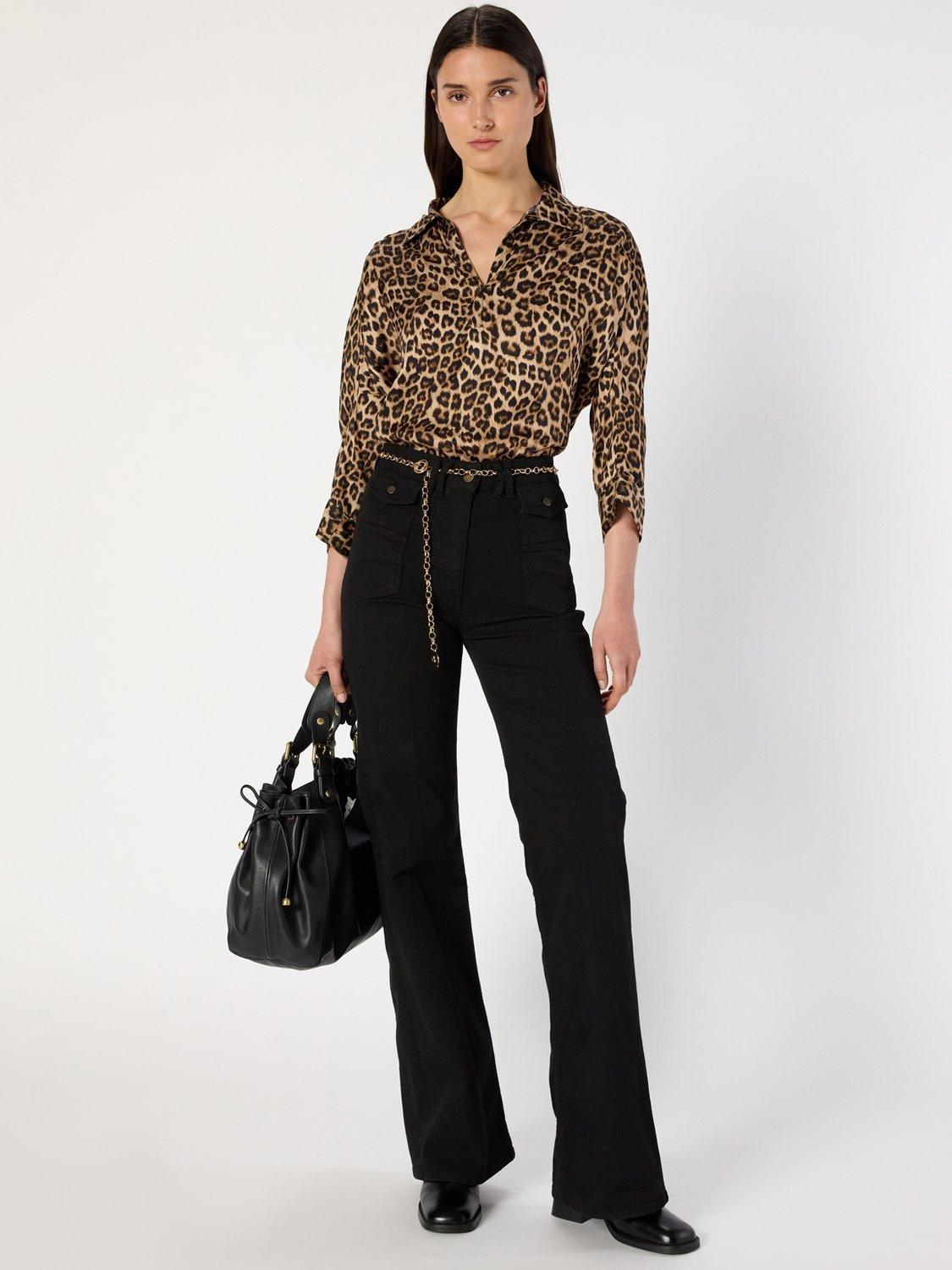 Product image 5 of 6, which shows Gerard Darel Aude Leopard Print Long Sleeve V Neck Blouse, Straw, 10