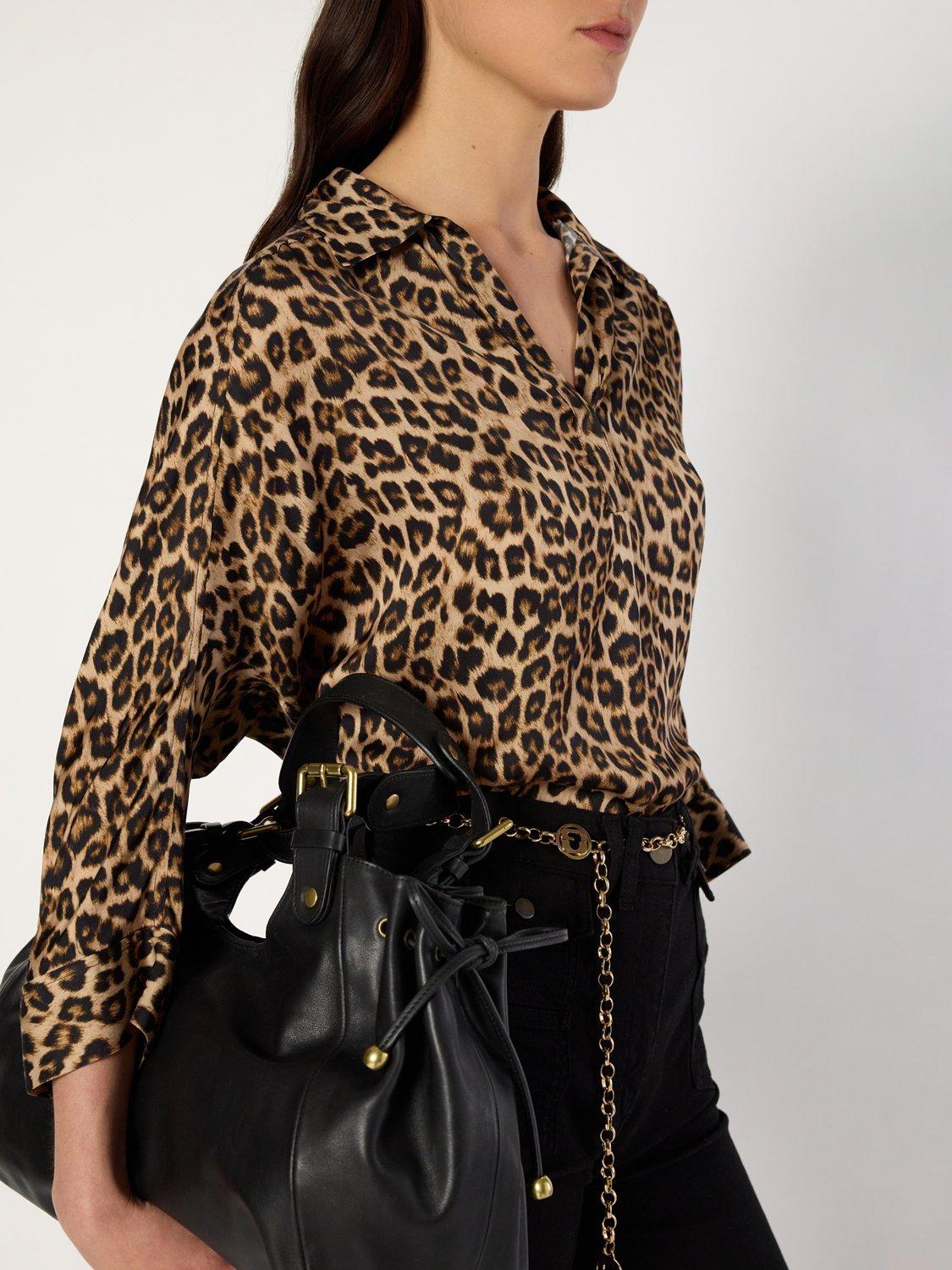 Product image 6 of 6, which shows Gerard Darel Aude Leopard Print Long Sleeve V Neck Blouse, Straw, 10