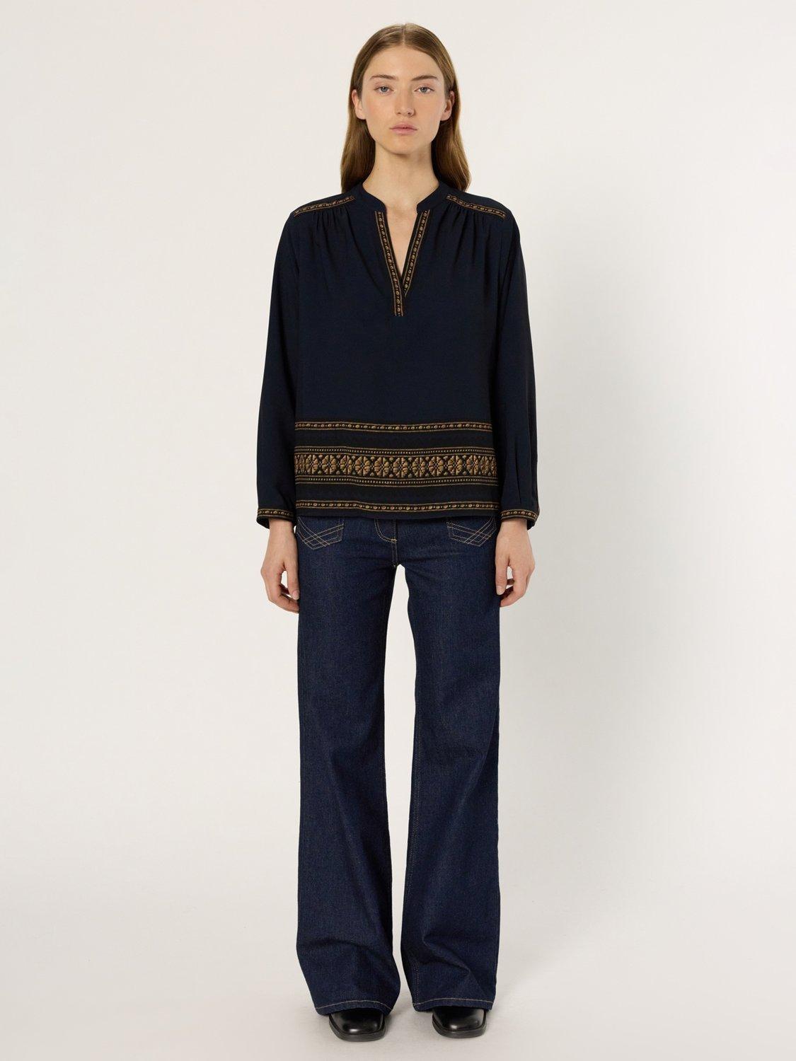 Product image 2 of 2, which shows Gerard Darel Aurelie Emroidered Long Sleeve V Neck Blouse, Navy, 8