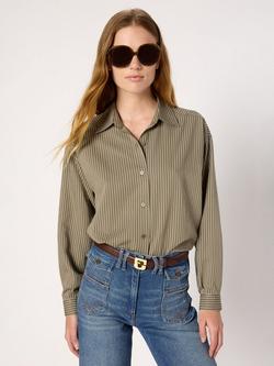 Gerard Darel Azelie Striped Long Sleeve Collar Blouse, Khaki Green