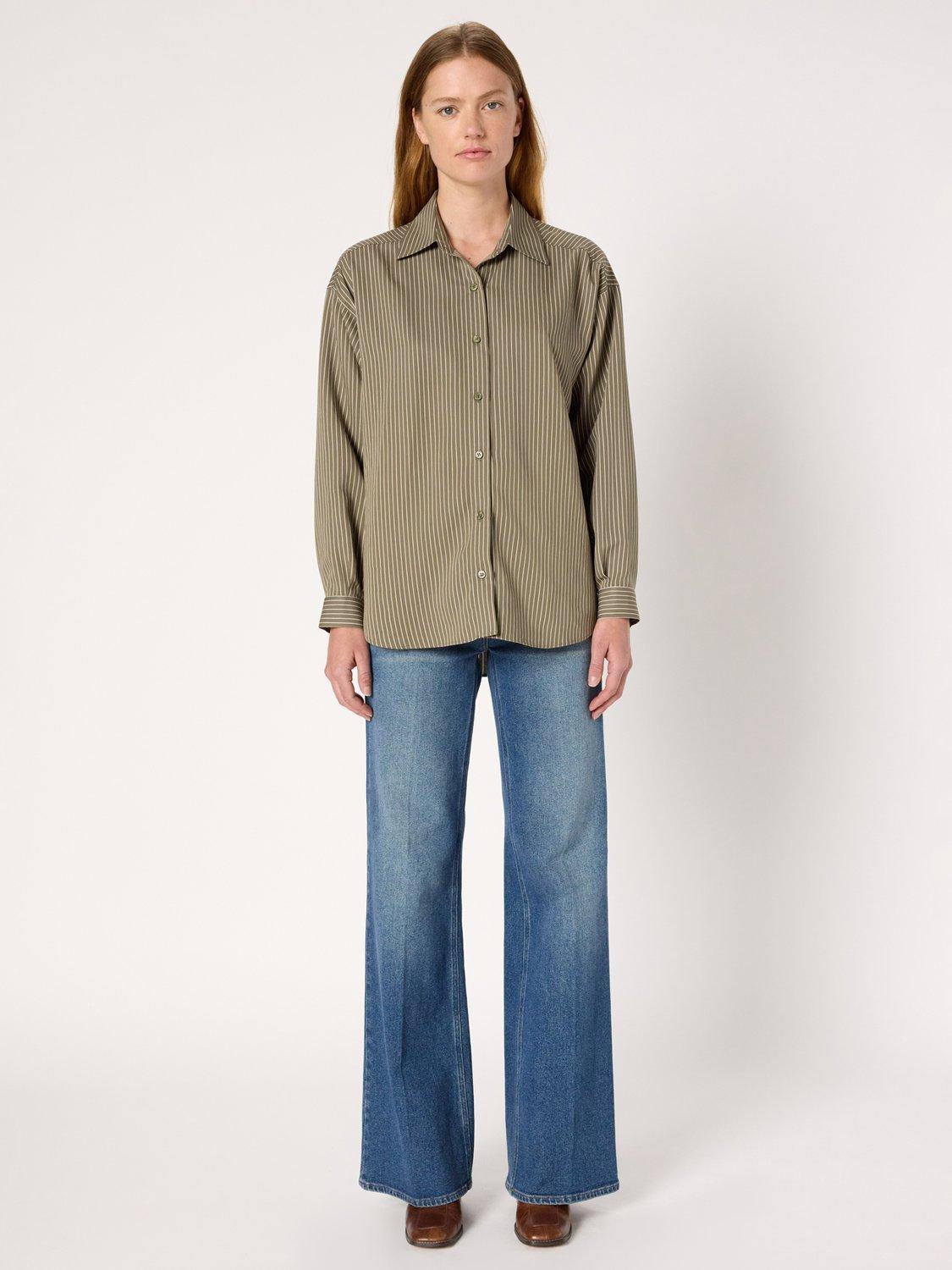 Product image 2 of 6, which shows Gerard Darel Azelie Striped Long Sleeve Collar Blouse, Khaki Green, 10