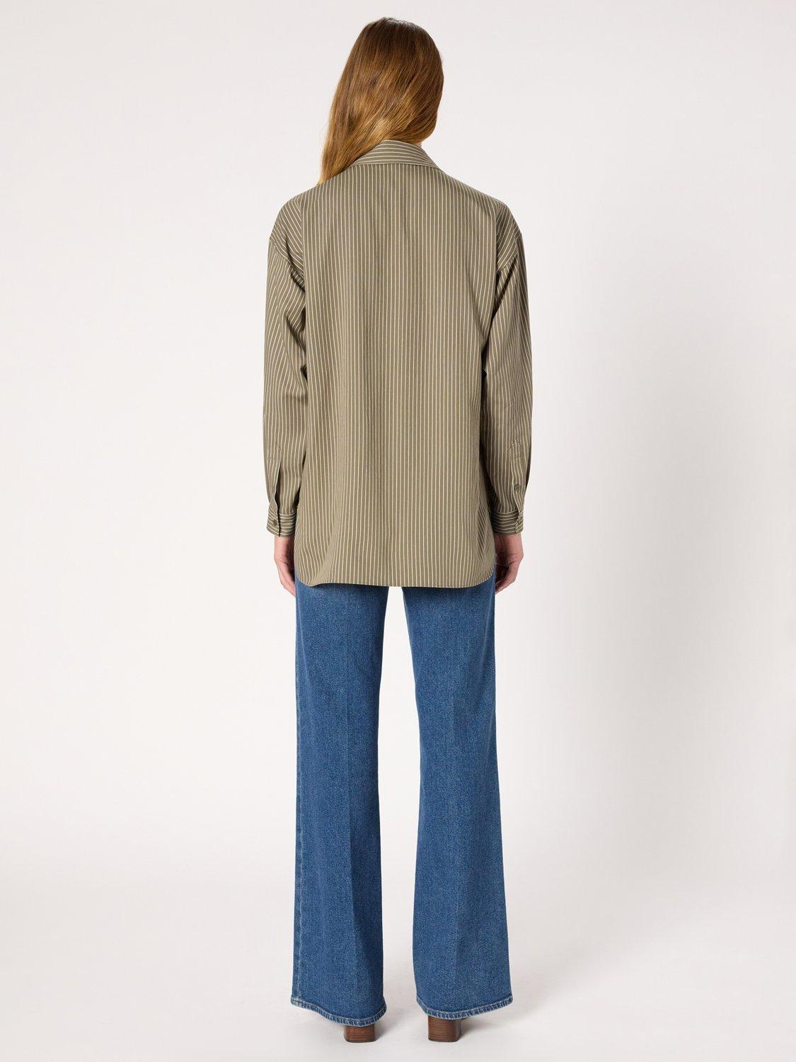 Product image 3 of 6, which shows Gerard Darel Azelie Striped Long Sleeve Collar Blouse, Khaki Green, 10