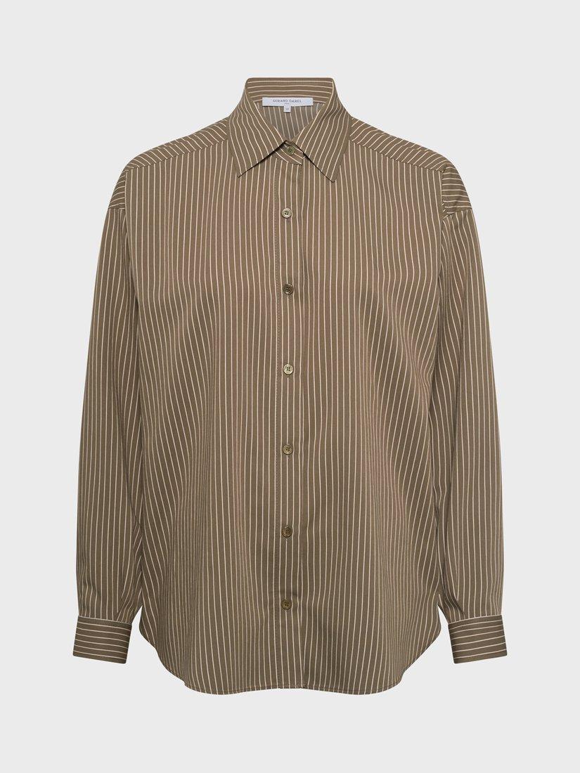 Product image 4 of 6, which shows Gerard Darel Azelie Striped Long Sleeve Collar Blouse, Khaki Green, 10