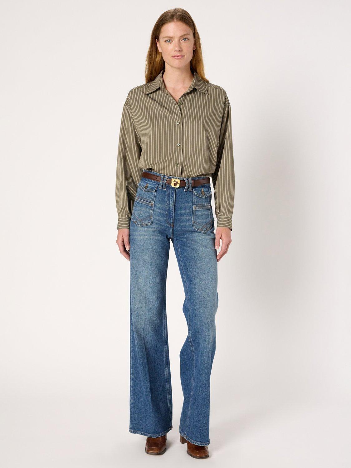 Product image 5 of 6, which shows Gerard Darel Azelie Striped Long Sleeve Collar Blouse, Khaki Green, 10