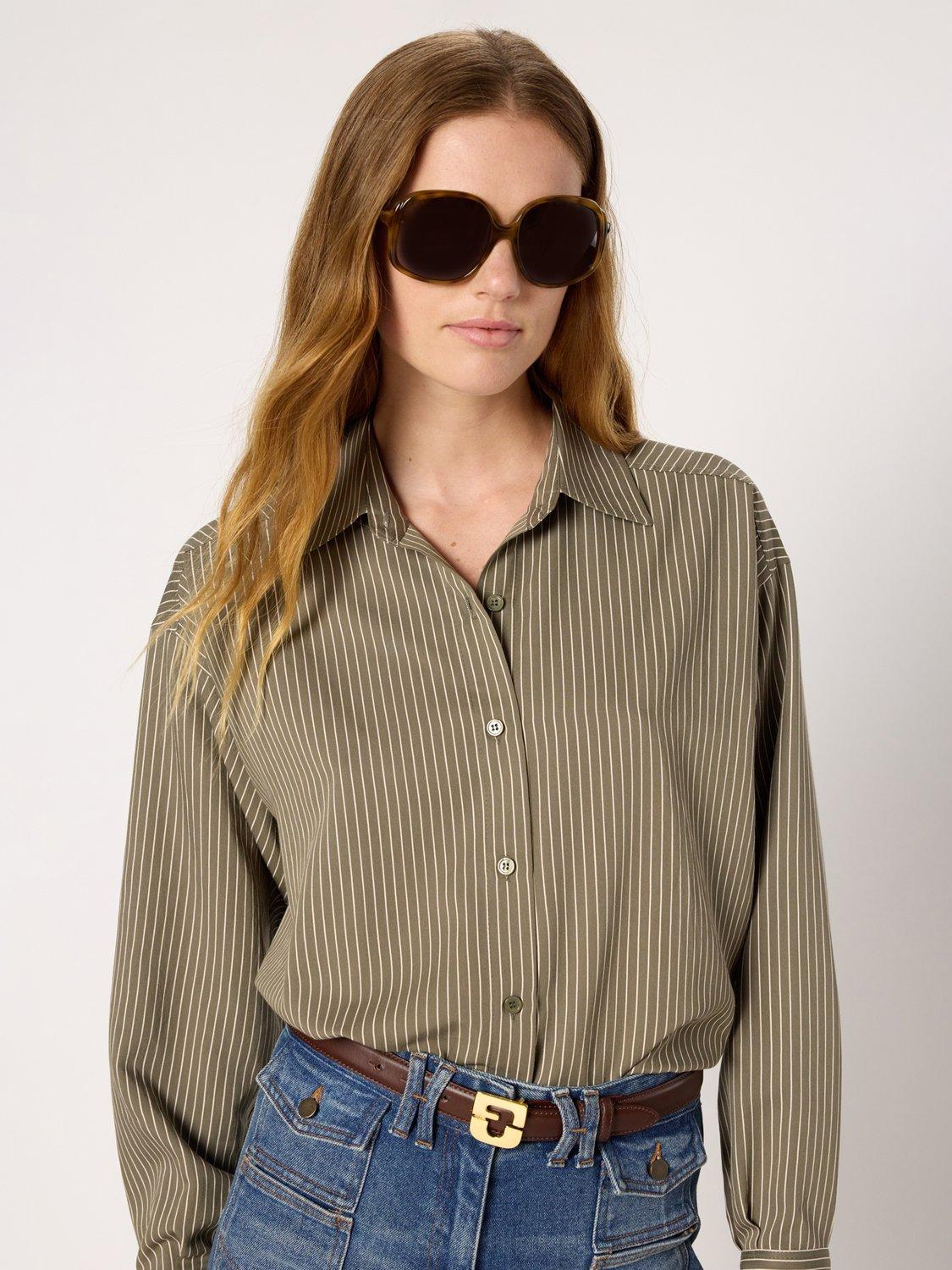 Product image 6 of 6, which shows Gerard Darel Azelie Striped Long Sleeve Collar Blouse, Khaki Green, 10