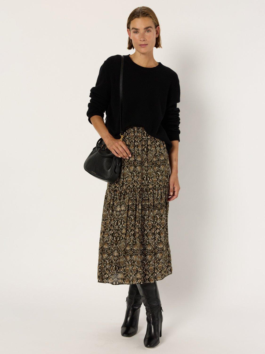 Product image 1 of 6, which shows Gerard Darel Billie A Line Midi Skirt, Green/Multi, 14