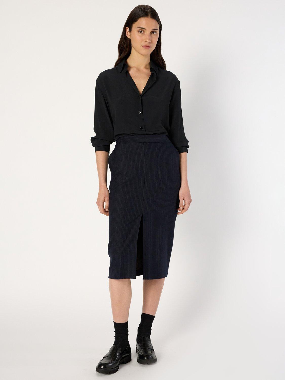 Product image 1 of 6, which shows Gerard Darel Brigitte A Line Midi Skirt, Navy, 16