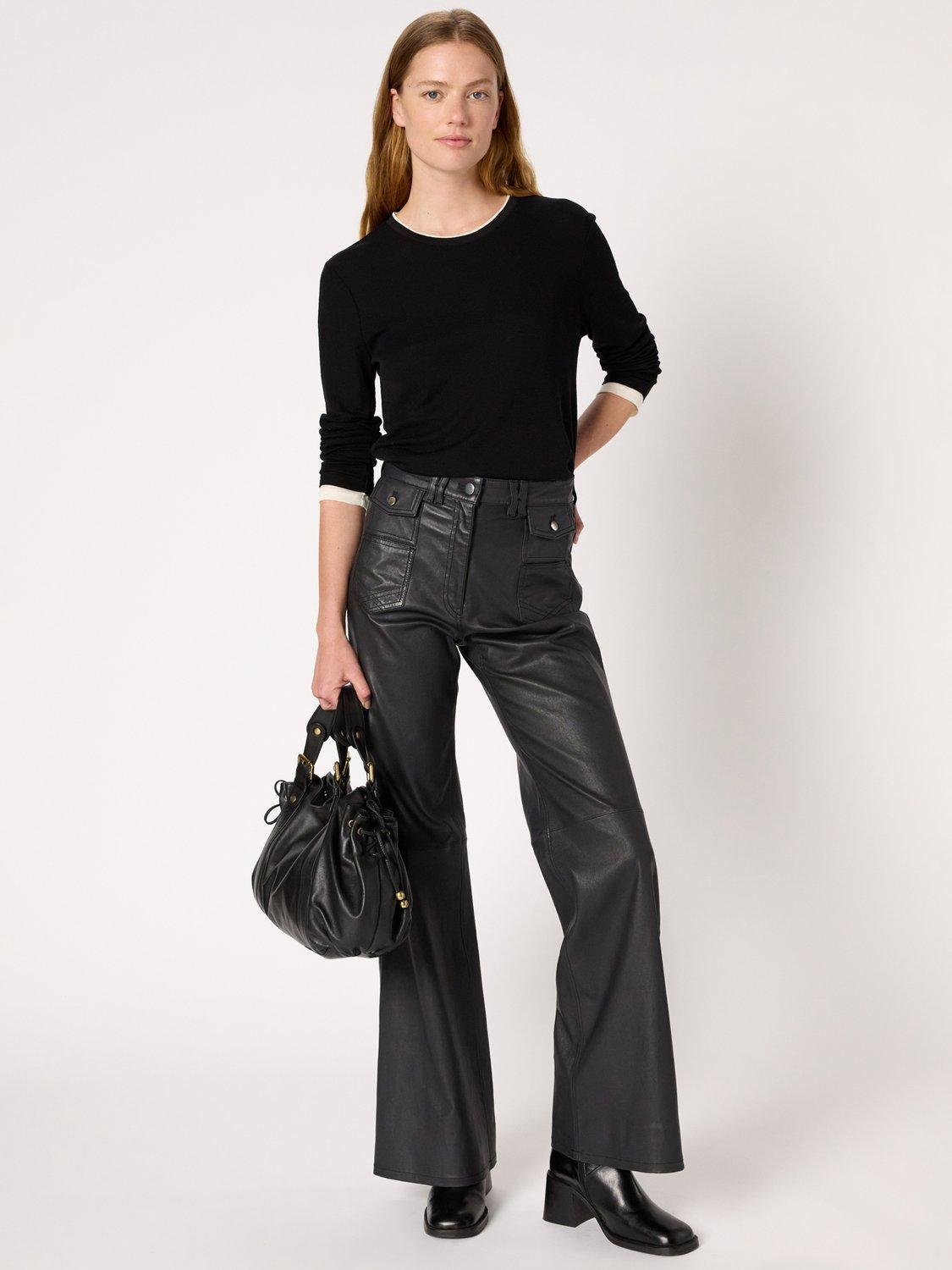 Product image 1 of 6, which shows Gerard Darel Hanae Round Neck Long Sleeve Wool Shirt, Black, 10