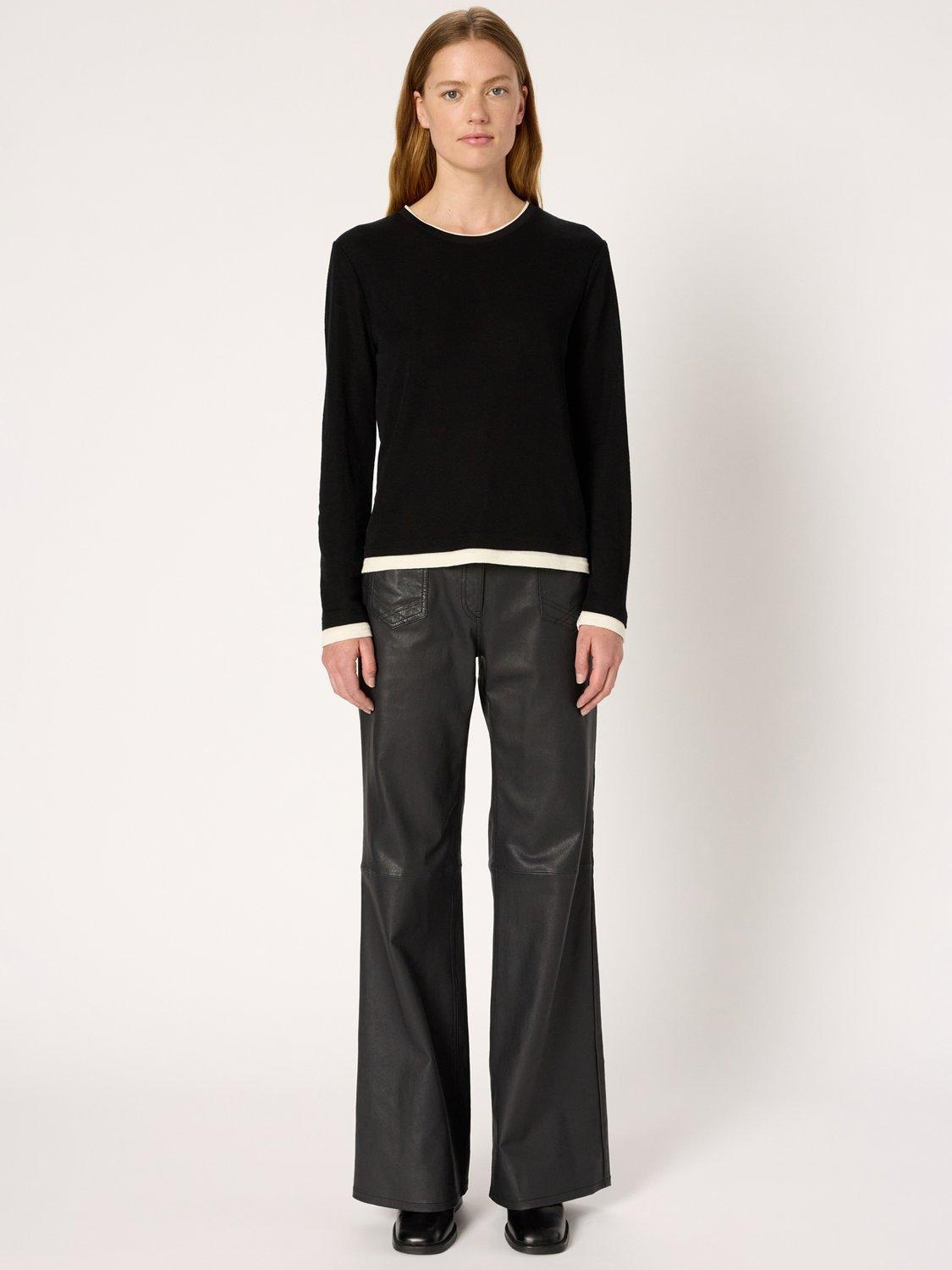 Product image 2 of 6, which shows Gerard Darel Hanae Round Neck Long Sleeve Wool Shirt, Black, 10