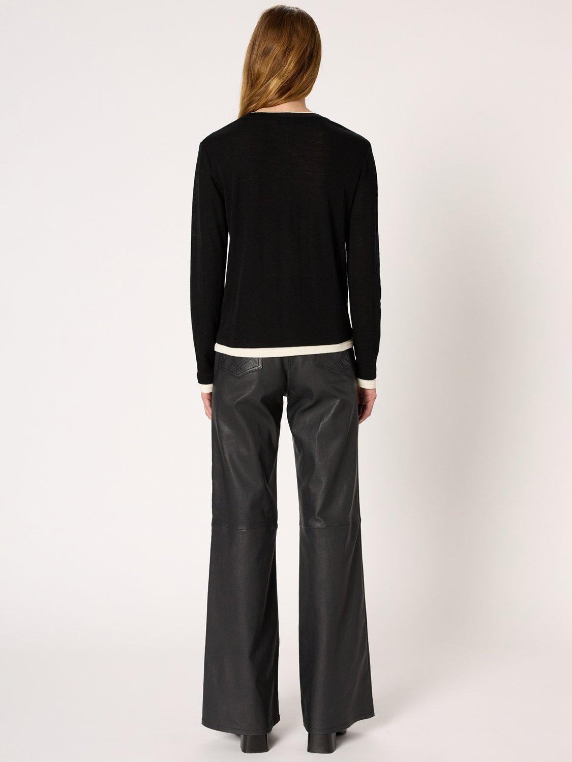 Product image 3 of 6, which shows Gerard Darel Hanae Round Neck Long Sleeve Wool Shirt, Black, 10