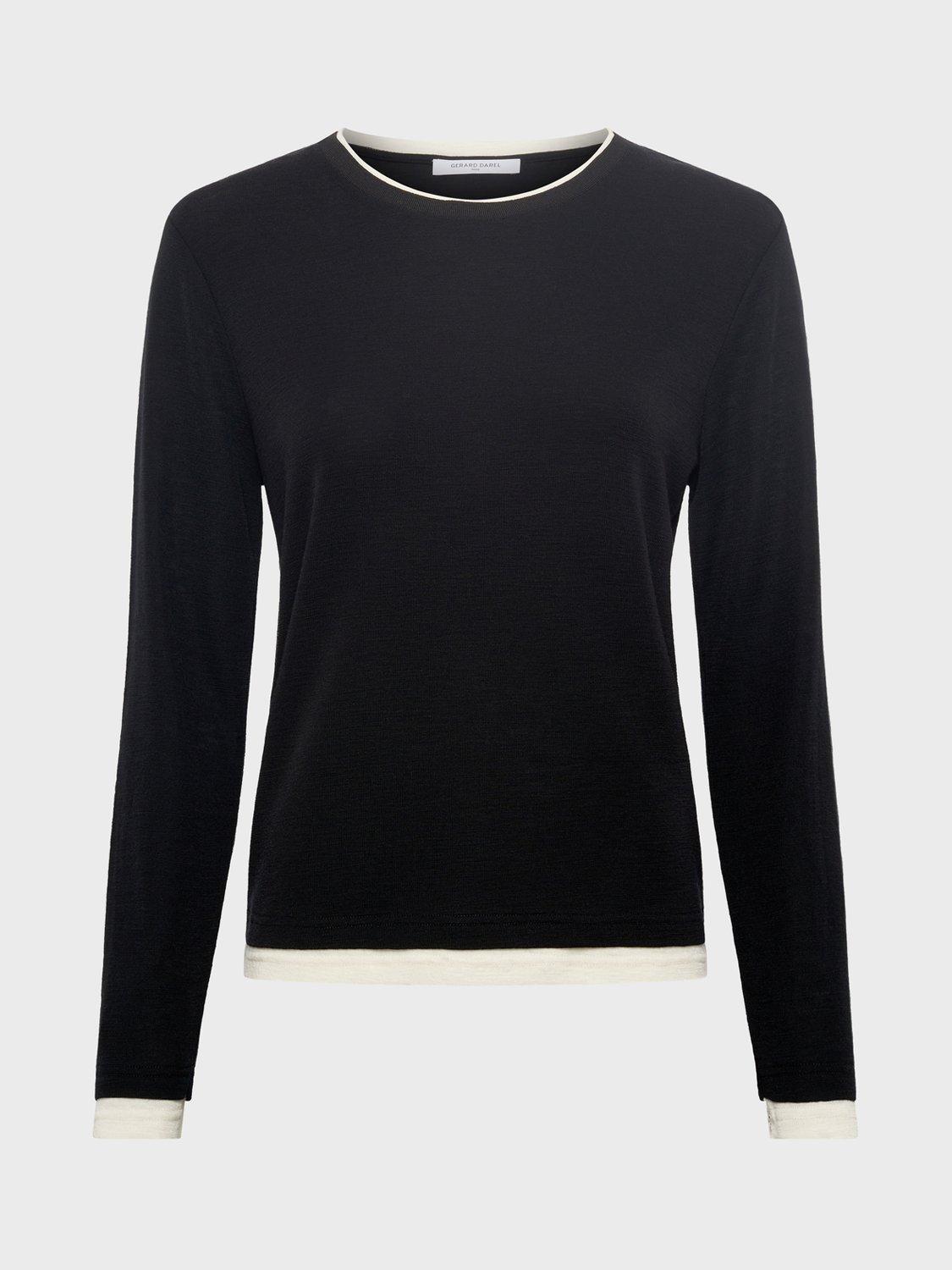 Product image 4 of 6, which shows Gerard Darel Hanae Round Neck Long Sleeve Wool Shirt, Black, 10