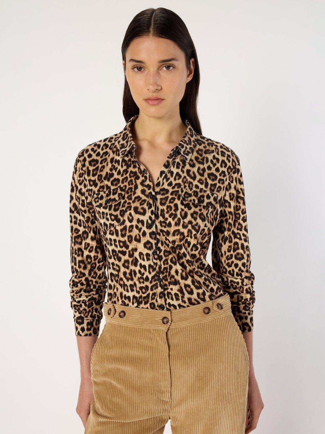 Product image 1 of 6, which shows Gerard Darel Heloise Animal Pattern Cotton Blend Shirt, Camel, 10