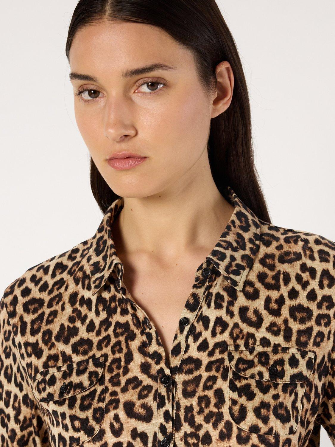 Product image 6 of 6, which shows Gerard Darel Heloise Animal Pattern Cotton Blend Shirt, Camel, 10