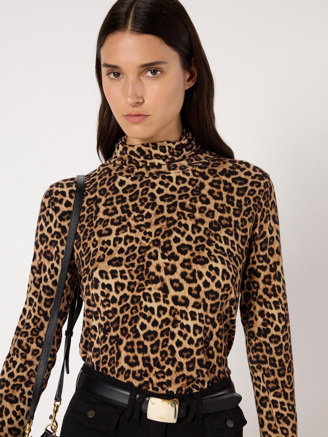 Product image 1 of 6, which shows Gerard Darel Helene Animal Pattern Funnel Neck Jersey Top, Camel, 12