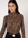 Gerard Darel Helene Animal Pattern Funnel Neck Jersey Top