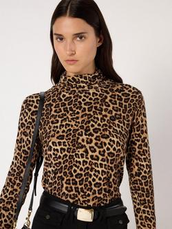 Gerard Darel Helene Animal Pattern Funnel Neck Jersey Top, Camel