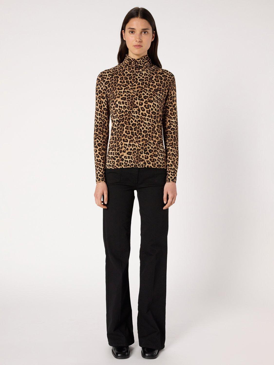 Product image 2 of 6, which shows Gerard Darel Helene Animal Pattern Funnel Neck Jersey Top, Camel, 12