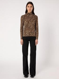 Gerard Darel Helene Animal Pattern Funnel Neck Jersey Top - view 2, Camel