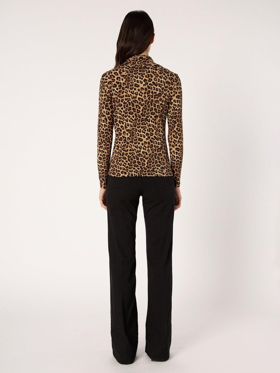 Product image 3 of 6, which shows Gerard Darel Helene Animal Pattern Funnel Neck Jersey Top, Camel, 12
