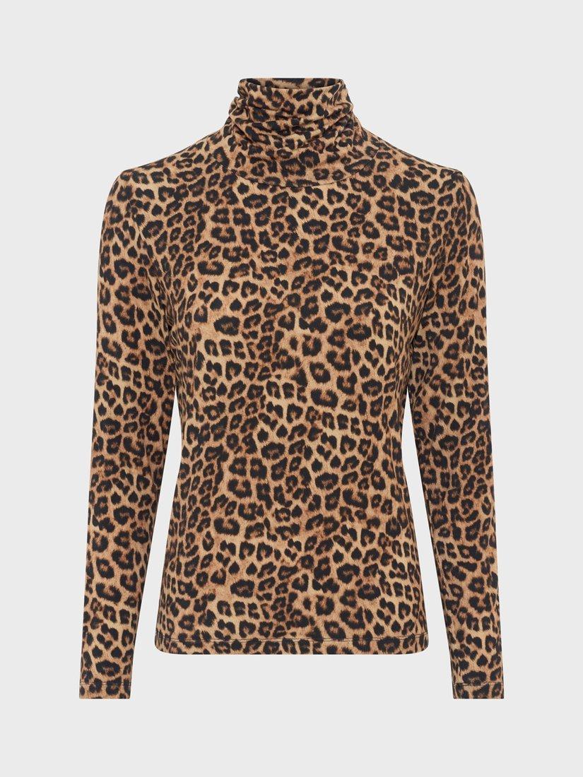 Product image 4 of 6, which shows Gerard Darel Helene Animal Pattern Funnel Neck Jersey Top, Camel, 12