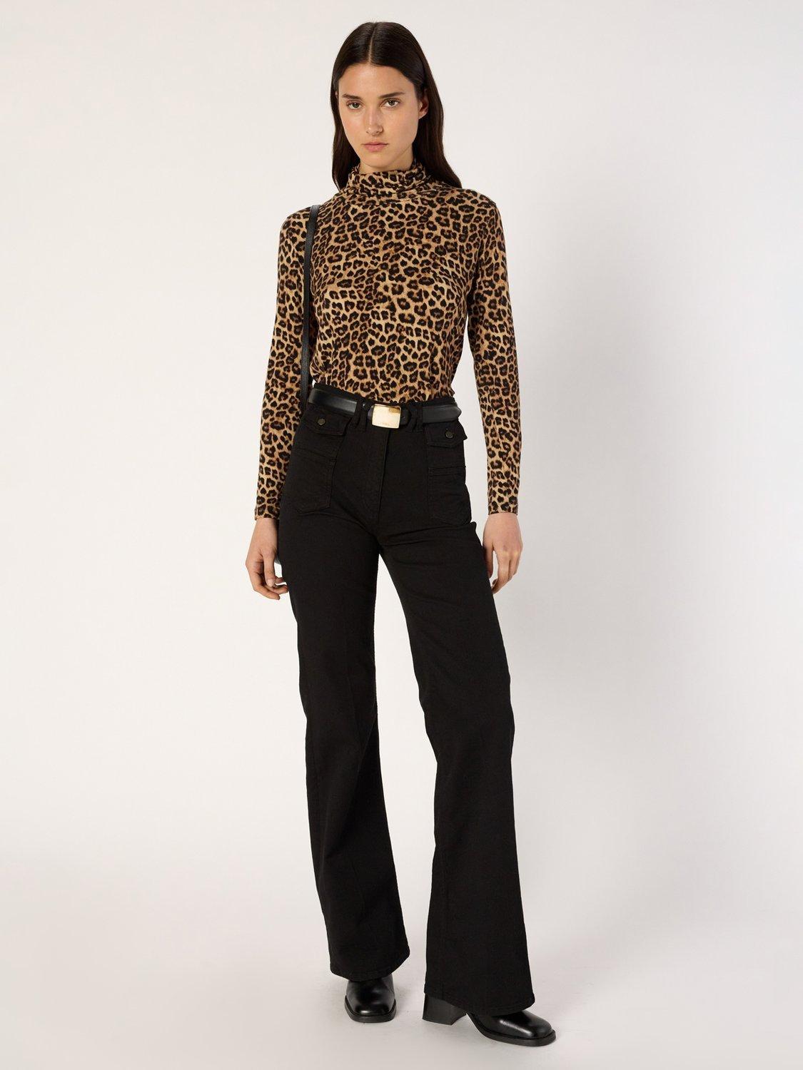 Product image 5 of 6, which shows Gerard Darel Helene Animal Pattern Funnel Neck Jersey Top, Camel, 12