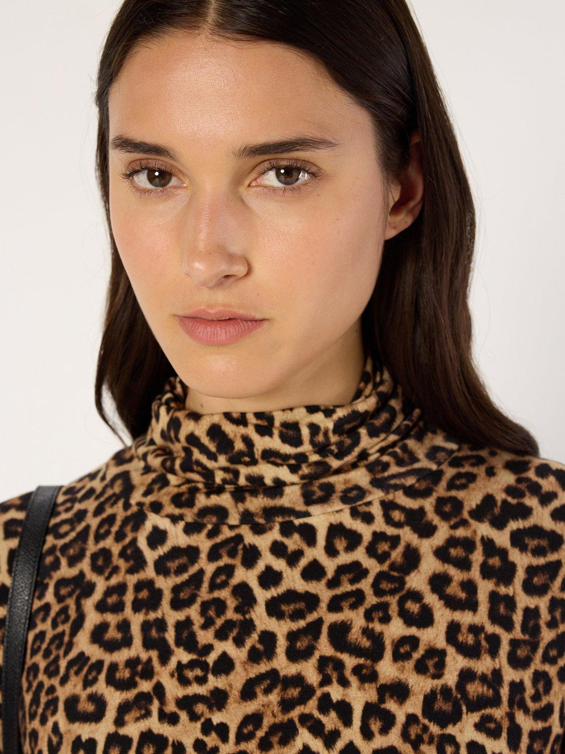Product image 6 of 6, which shows Gerard Darel Helene Animal Pattern Funnel Neck Jersey Top, Camel, 12