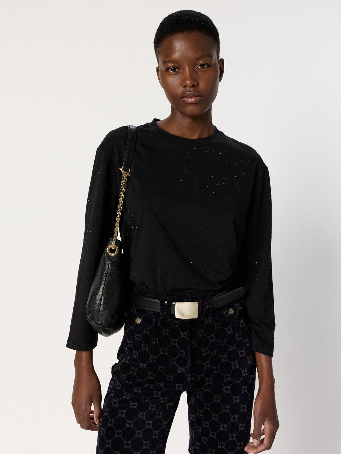 Product image 1 of 6, which shows Gerard Darel Hermine Cotton Long Sleeve T-Shirt, Black, 8