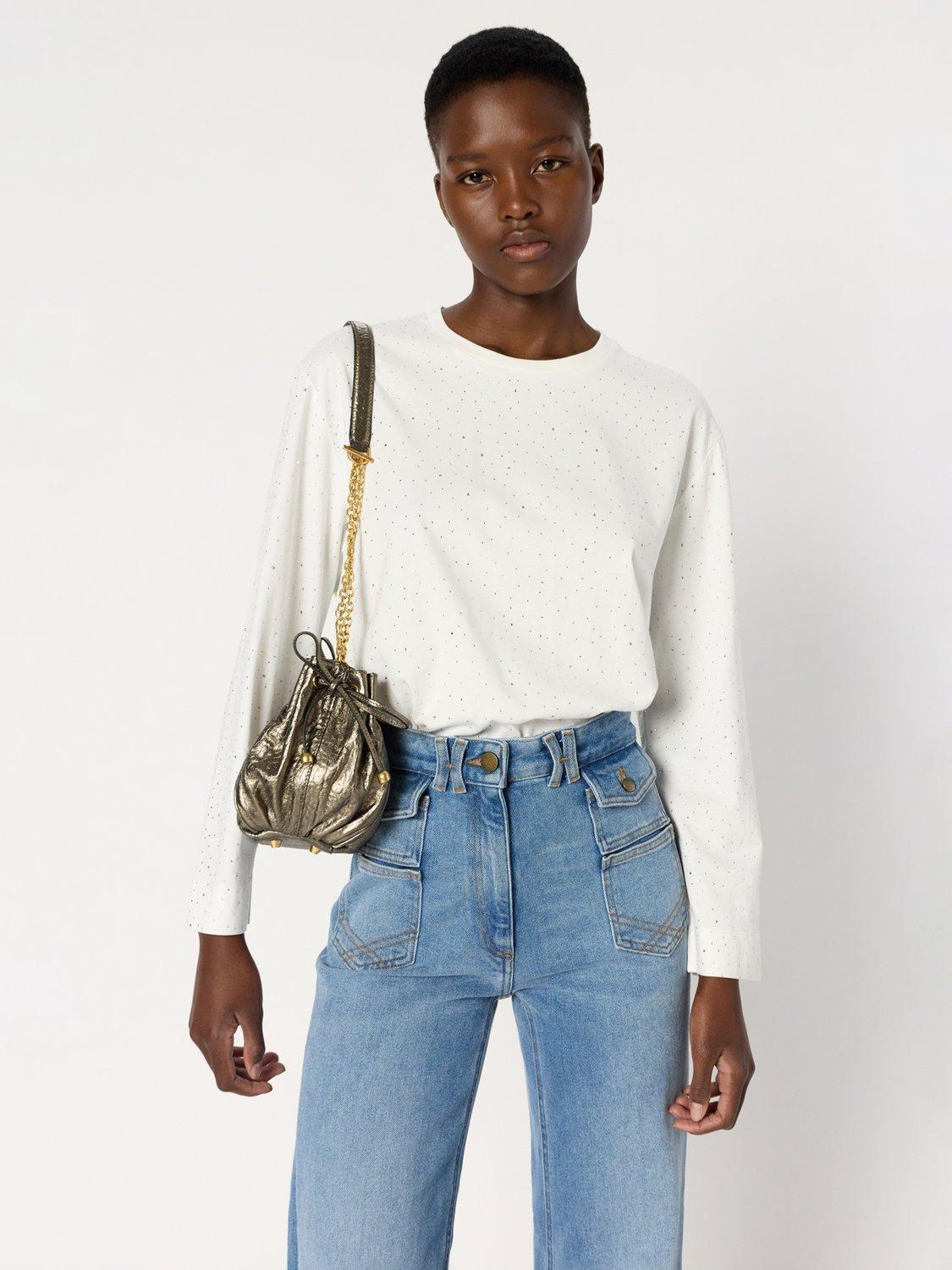 Product image 1 of 2, which shows Gerard Darel Hermine Round Neck Cotton T-Shirt, Ecru, 8