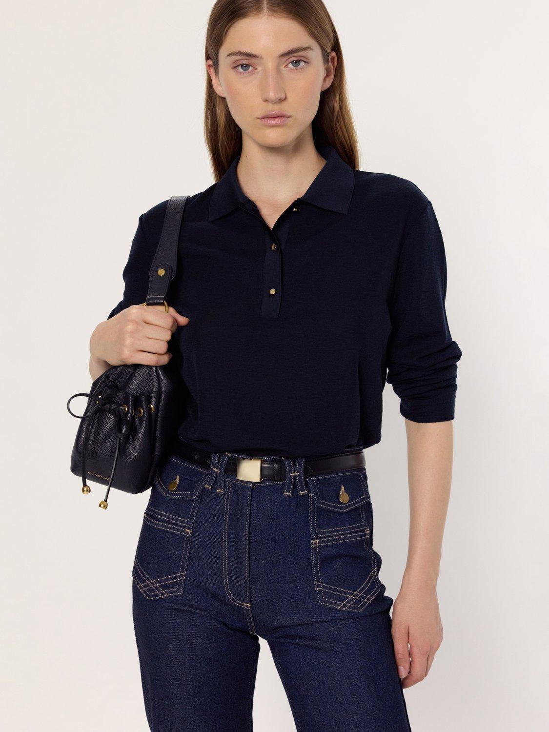 Product image 1 of 1, which shows Gerard Darel Hilary Pure Wool Top, Navy, 8