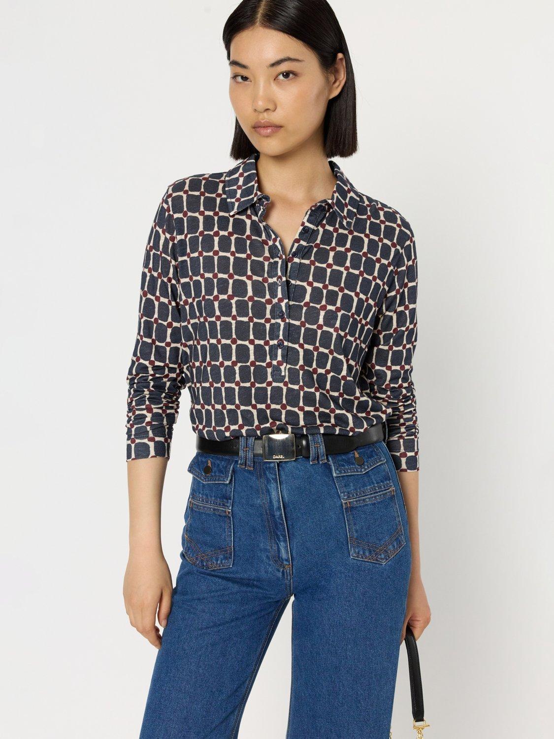 Product image 4 of 5, which shows Gerard Darel Hortense Geometric Top, Blue/Multi, 10