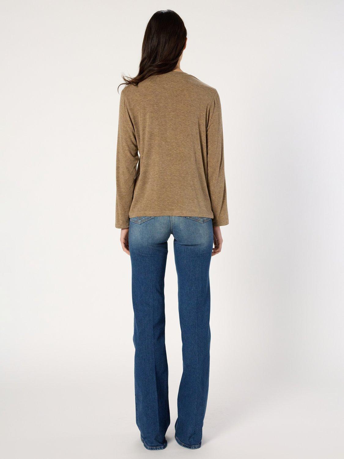 Product image 3 of 6, which shows Gerard Darel Hugue Button Neck Acrylic Knit Blend Jersey Top, Camel, 12