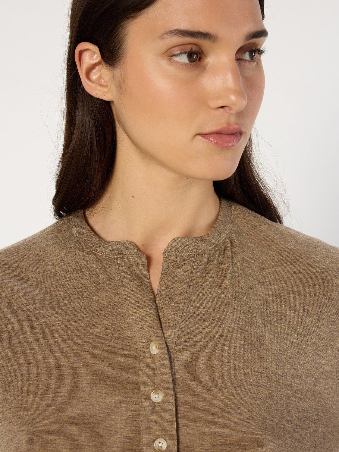Product image 6 of 6, which shows Gerard Darel Hugue Button Neck Acrylic Knit Blend Jersey Top, Camel, 12
