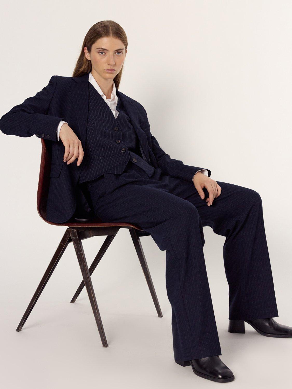 Product image 1 of 2, which shows Gerard Darel Charlene Mid Rise Striped Trousers, Navy/Multi, 10