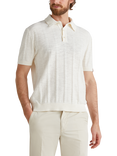 Benetton Linen Blend Regular Fit Short Sleeve Polo Shirt, White Cream