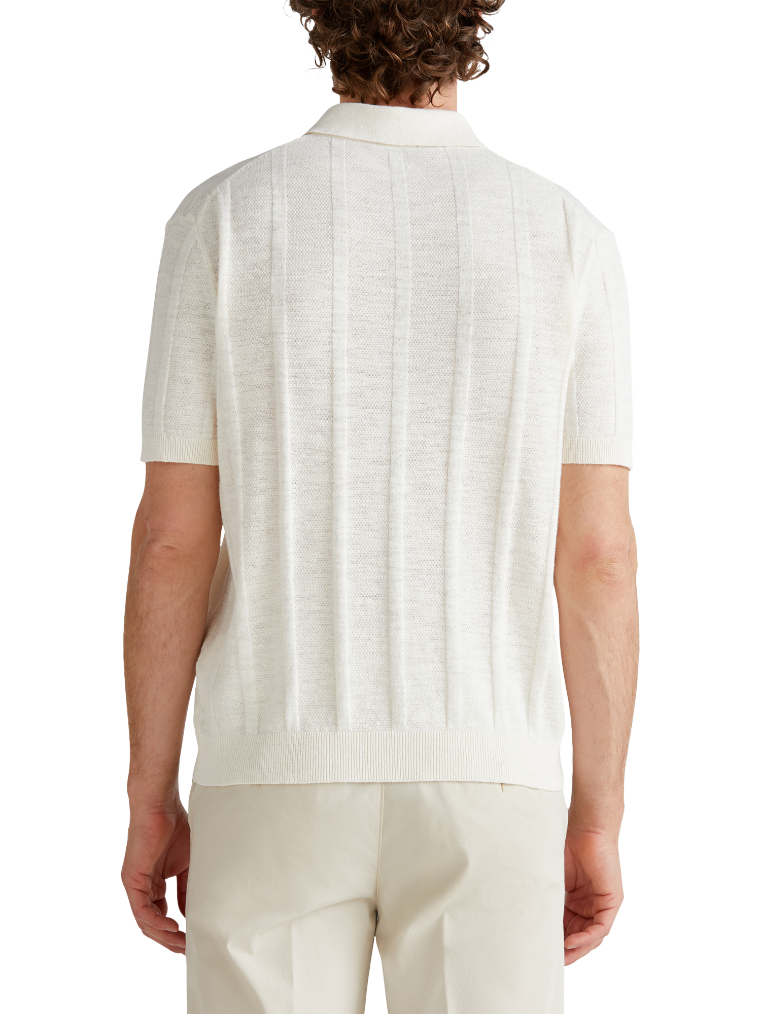 Product image 2 of 6, which shows Benetton Linen Blend Regular Fit Short Sleeve Polo Shirt, White Cream, XXL