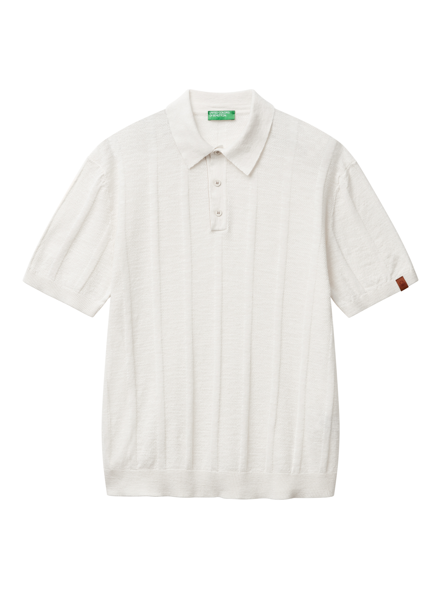 Product image 4 of 6, which shows Benetton Linen Blend Regular Fit Short Sleeve Polo Shirt, White Cream, XXL