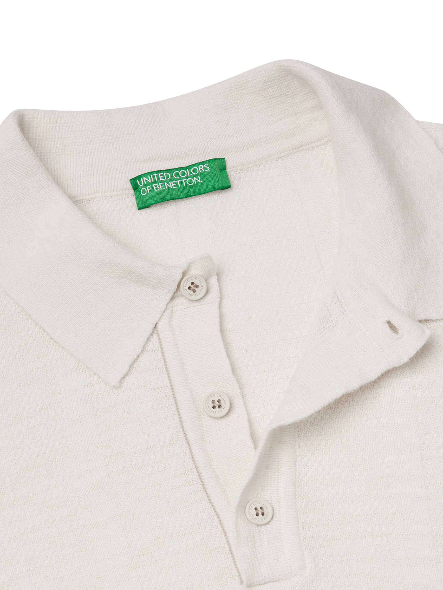 Product image 6 of 6, which shows Benetton Linen Blend Regular Fit Short Sleeve Polo Shirt, White Cream, XXL